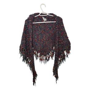 Cabi‎ Chunky Knit Speckled Fringe Shawl Poncho Sweater Womens One Size Style 341